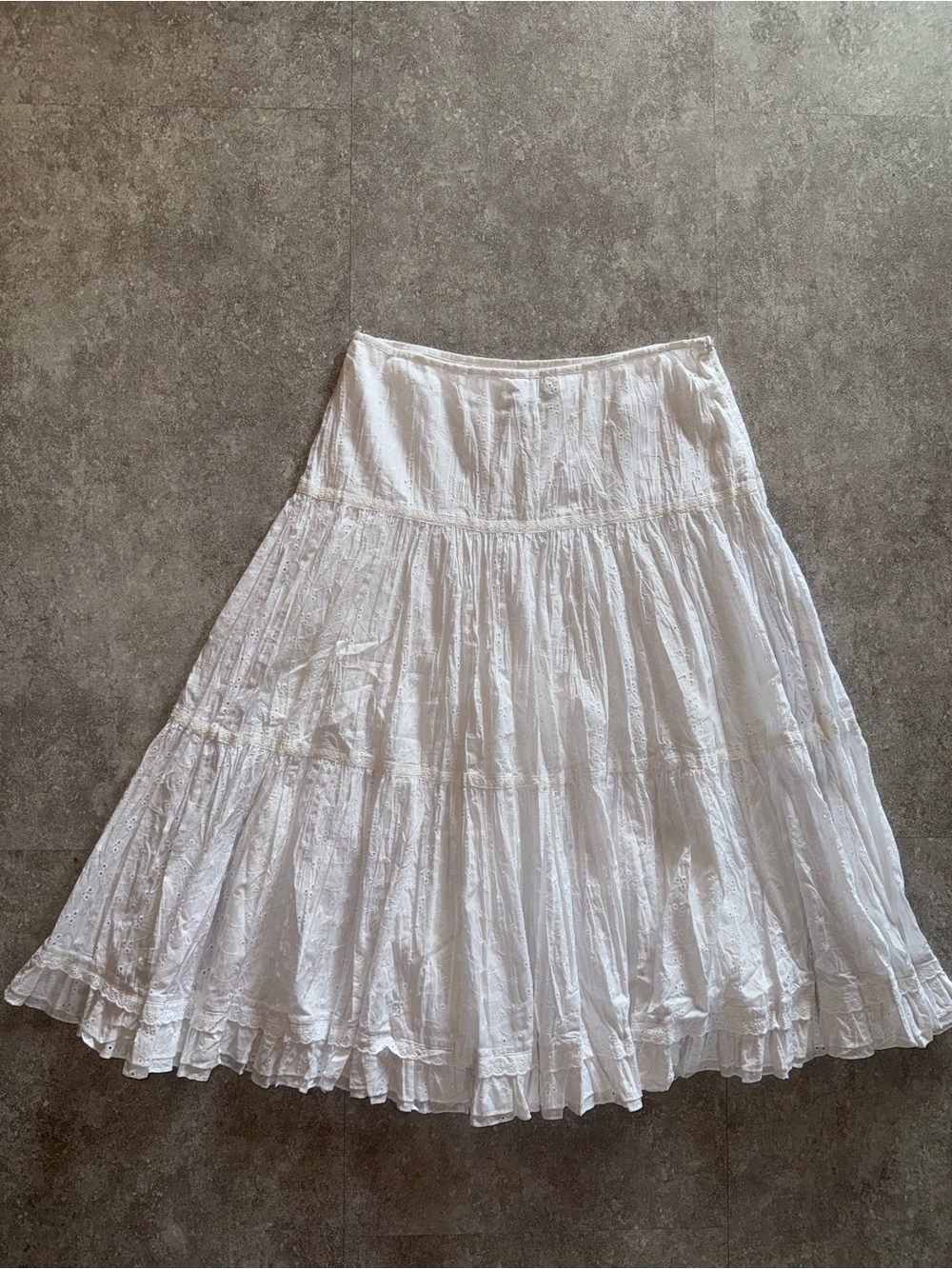 Lauren Ralph Lauren White Cotton Eyelet Tiered Midi A-Line Skirt Zip 8